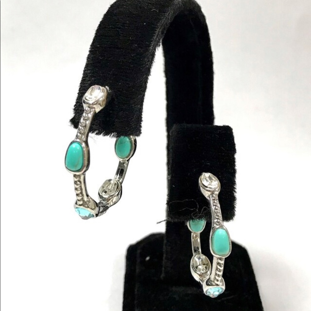 Turquoise, Crystal & Silver Hoops,NWT-Boutique